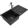 Mexen Leo granite sink 1-bowl with drainer and kitchen tap Flora, black - 6501-77-670401-07-B