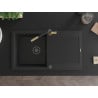 Mexen Leo Granitspüle 1-Becken mit Abtropffläche und Küchenarmatur Flora, schwarz - 6501-77-670401-57-B