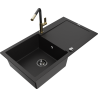 Mexen Leo granite kitchen sink 1-bowl with drainer and Flora kitchen tap, black - 6501-77-670401-57-B
