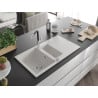 Mexen Matias Granitspüle 1,5-Becken mit Abtropffläche und Küchenarmatur Flora, weiß - 6502-20-670401-07
