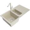 Mexen Matias 1,5-becken Granitspüle mit Abtropffläche und Küchenarmatur Flora, beige - 6502-69-670401-09