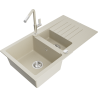 Mexen Matias lavello in granito 1,5 vasche con sgocciolatoio e rubinetto cucina Flora, beige - 6502-69-670401-09