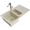 Mexen Matias Granitküchenspüle 1,5-Kammer mit Abtropffläche und Küchenarmatur Flora, beige - 6502-69-670401-57-G