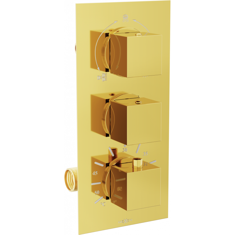 Batterie de bain-douche thermostatique Mexen Cube 3 sorties, dorée - 77503-50