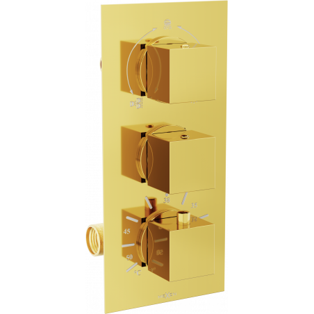 Mexen Cube 3-way gold bathtub and shower thermostat mixer tap - 77503-50