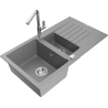Mexen Matias granite sink 1.5-bowl with drainer and Flora kitchen tap, grey - 6502-71-670401-00