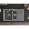 Mexen Matias granite sink 1.5-bowl with drainer and Flora kitchen tap, grey - 6502-71-670401-00