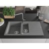 Mexen Matias granite sink 1.5-bowl with drainer and Flora kitchen tap, gray - 6502-71-670401-06