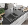 Mexen Matias Granite Sink 1.5 Bowl with Drainer and Flora Kitchen Tap, Grey - 6502-71-670401-07