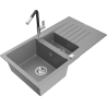 Mexen Matias Granite Sink 1.5 Bowl with Drainer and Flora Kitchen Tap, Grey - 6502-71-670401-07