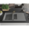 Mexen Matias fregadero de granito de 1,5 senos con escurridor y grifo de cocina Flora, gris - 6502-71-670401-57-B