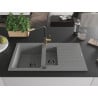 Mexen Matias Granitspüle 1,5-Becken mit Abtropffläche und Küchenarmatur Flora, grau - 6502-71-670401-57-B