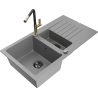 Mexen Matias 1.5-Bowl Granite Sink with Drainer and Flora Kitchen Tap, Grey - 6502-71-670401-57-B