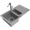 Mexen Matias granite sink 1.5-bowl with drainer and Flora kitchen faucet, gray - 6502-71-670401-57-B
