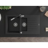 Mexen Matias granitische gootsteen 1,5-kamer met afdruiprek en keukenmengkraan Flora, zwart/zilver - 6502-73-670401-07