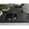 Mexen Matias Granitspüle 1,5-fach mit Abtropffläche und Küchenarmatur Flora, schwarz/silber - 6502-73-670401-07