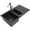 Mexen Matias 1.5-bowl granite sink with drainer and Flora kitchen tap, black/silver - 6502-73-670401-57-B