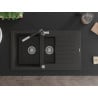 Mexen Matias granite sink 1.5-bowl with drainer and Flora kitchen faucet, black/gold metallic - 6502-75-670401-07