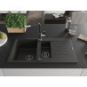 Mexen Matias fregadero de granito 1,5 cubeta con escurridor y grifo de cocina Flora, negro/dorado - 6502-75-670401-07-B