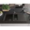 Mexen Matias granite sink 1.5-bowl with drainer and Flora kitchen tap, black/gold - 6502-75-670401-07-B
