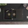 Mexen Matias fregadero de granito 1,5-foso con escurridor y grifo de cocina Flora, negro/dorado - 6502-75-670401-57-G