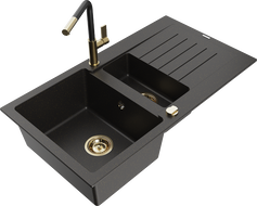 Mexen Matias Granitspullver 1,5-Sectiounen mat Drain an Kichekran Flora, schwaarz/gold - 6502-75-670401-57-G