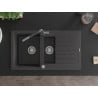Mexen Matias granite sink 1.5-bowl with drainer and Flora kitchen faucet, black speckled - 6502-76-670401-08