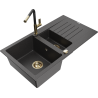 Mexen Matias fregadero de granito 1,5-bandejas con escurridor y grifo de cocina Flora, negro moteado - 6502-76-670401-57-G