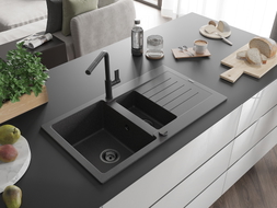 Mexen Matias graniidist 1,5-kauss valamu kuivatuspinnaga ja Flora köögisegistiga, must täpiline - 6502-76-670401-70-B
