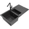 Mexen Matias granitdiskbänk med 1,5 hoar, avrinningsyta och köksblandare Flora, svart med stänk - 6502-76-670401-70-B