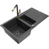 Mexen Matias granite sink 1.5-bowl with drainer and kitchen tap Flora, black speckled - 6502-76-670401-75-B