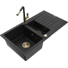 Mexen Matias fregadero de granito de 1,5 cubetas con escurridor y grifo de cocina Flora, negro - 6502-77-670401-57-G