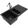 Mexen Matias granite sink 1.5-bowl with drainer and Flora kitchen tap, black - 6502-77-670401-57-B