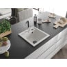 Mexen Vito granite single-bowl sink with Flora kitchen faucet, white - 6503-20-670401-07-B