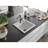 Mexen Vito granite sink 1-bowl with Flora kitchen tap, white - 6503-20-670401-70-B