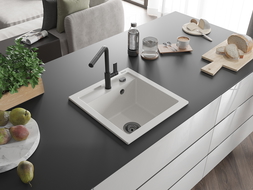 Mexen Vito Granit-Spulläppchen mat enger Kummer an Kuchendusche Flora, wäiss - 6503-20-670401-70-B