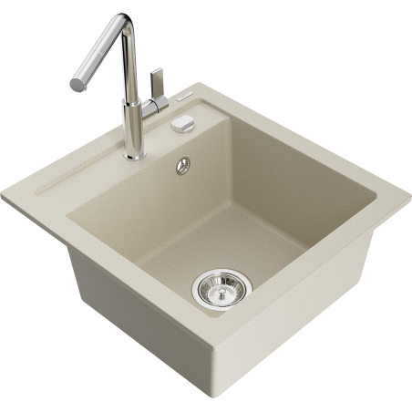 Mexen Vito 1-kompartiment granieten gootsteen met keukenmengkraan Flora, beige - 6503-69-670401-00