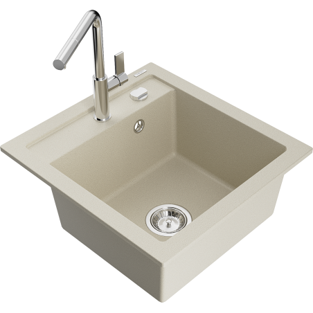 Mexen Vito lavello in granito a 1 vasca con rubinetto da cucina Flora, beige - 6503-69-670401-00