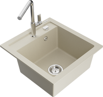 Mexen Vito Granitspüle 1-Becken mit Küchenarmatur Flora, beige - 6503-69-670401-00