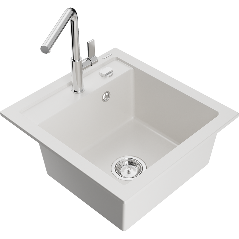 Mexen Vito lava-loiça de granito com 1 cuba e torneira de cozinha Flora, branco - 6503-20-670401-00