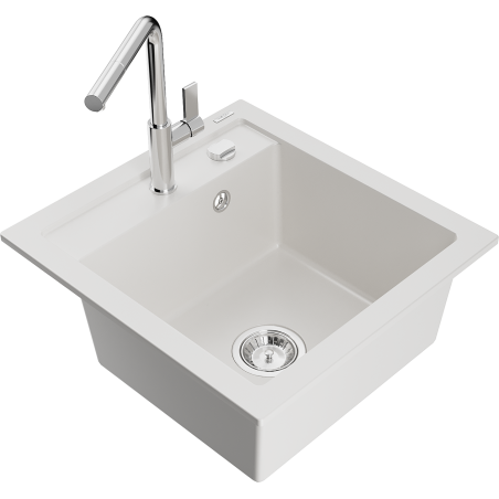 Mexen Vito lava-loiça de granito com 1 cuba e torneira de cozinha Flora, branco - 6503-20-670401-00