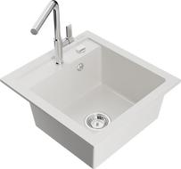 Mexen Vito fregadero de granito de 1 cubeta con grifo de cocina Flora, blanco - 6503-20-670401-00