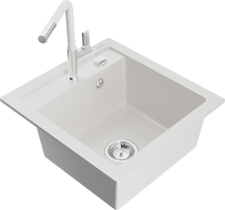 Mexen Vito fregadero de granito 1-cubeta con grifo de cocina Flora, blanco - 6503-20-670401-02
