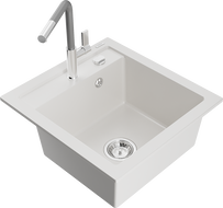 Mexen Vito lava-louças de granito de 1 cuba com torneira de cozinha Flora, branco - 6503-20-670401-06