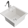 Mexen Vito granite sink 1-bowl with Flora kitchen tap, white - 6503-20-670401-07
