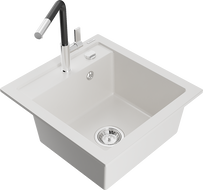 Mexen Vito Granitspüle 1-Becken mit Küchenarmatur Flora, weiß - 6503-20-670401-07