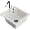 Mexen Vito granite single-bowl sink with Flora kitchen faucet, white - 6503-20-670401-07-B