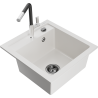 Mexen Vito Granitspüle 1-Becken mit Küchenarmatur Flora, weiß - 6503-20-670401-07-B