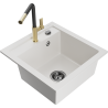 Mexen Vito fregadero de granito de 1 cuenco con grifo de cocina Flora, blanco - 6503-20-670401-57-B
