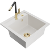 Mexen Vito fregadero de granito de 1 cubeta con grifo de cocina Flora, blanco - 6503-20-670401-57-G